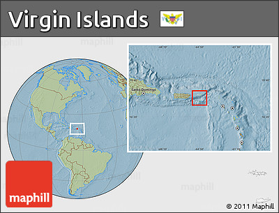 Physical Location Map of Virgin Islands, savanna style outside, hill shading