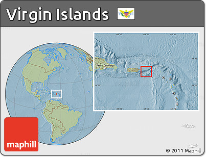 Physical Location Map of Virgin Islands, savanna style outside, hill shading