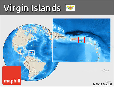Physical Location Map of Virgin Islands, shaded relief outside