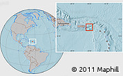 Satellite Location Map of Virgin Islands, gray outside, hill shading