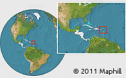 Satellite Location Map of Virgin Islands, highlighted continent, within the entire continent