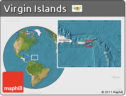 Satellite Location Map of Virgin Islands, highlighted continent
