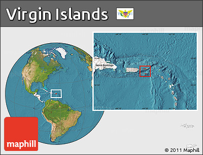 Satellite Location Map of Virgin Islands, highlighted continent