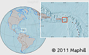 Savanna Style Location Map of Virgin Islands, gray outside, hill shading outside