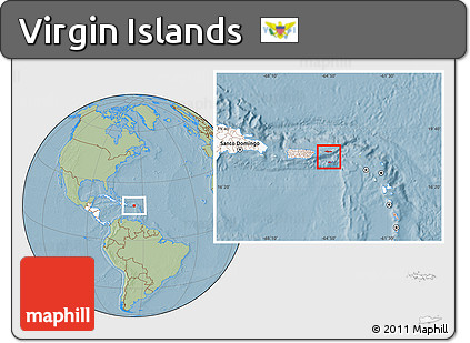 Savanna Style Location Map of Virgin Islands, highlighted continent, hill shading