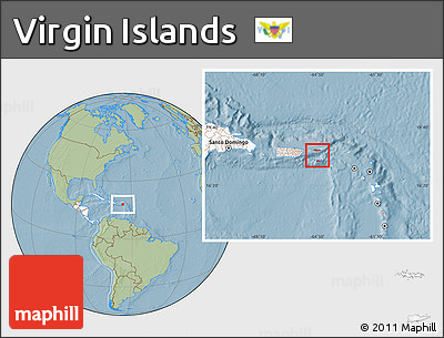 Savanna Style Location Map of Virgin Islands, highlighted continent, hill shading