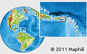 Savanna Style Location Map of Virgin Islands, physical outside, hill shading