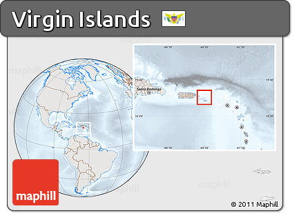 Shaded Relief Location Map of Virgin Islands, lighten, semi-desaturated
