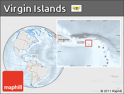 Shaded Relief Location Map of Virgin Islands, lighten, semi-desaturated