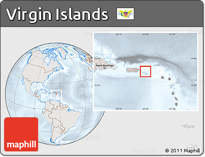Shaded Relief Location Map of Virgin Islands, lighten, semi-desaturated