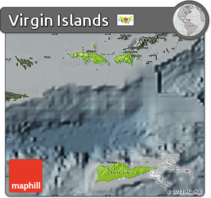 Physical Map of Virgin Islands, darken, semi-desaturated