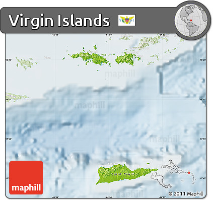 Physical Map of Virgin Islands, lighten