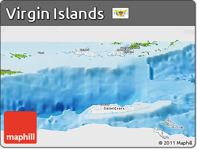 Flag Panoramic Map of Virgin Islands, physical outside