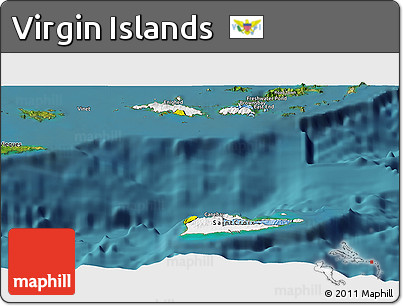 Flag Panoramic Map of Virgin Islands, satellite outside, flag rotated
