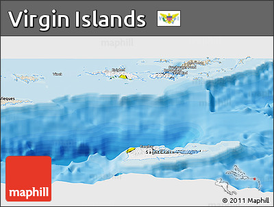 Flag Panoramic Map of Virgin Islands, shaded relief outside, bathymetry sea, flag rotated