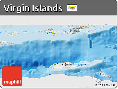 Flag Panoramic Map of Virgin Islands, shaded relief outside, bathymetry sea, flag rotated
