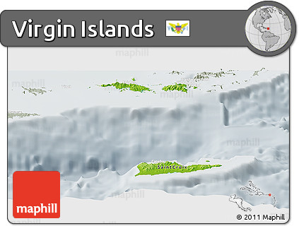 Physical Panoramic Map of Virgin Islands, lighten, semi-desaturated
