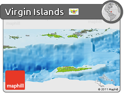 Physical Panoramic Map of Virgin Islands, semi-desaturated, land only