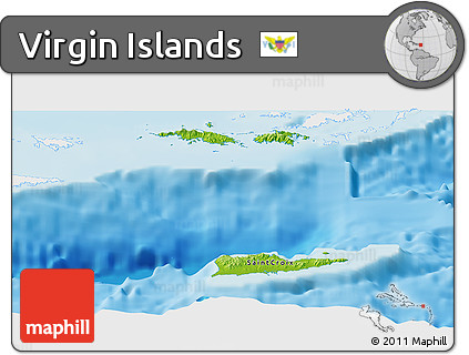Physical Panoramic Map of Virgin Islands, single color outside