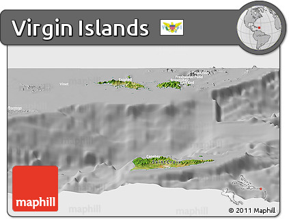 Satellite Panoramic Map of Virgin Islands, lighten, desaturated