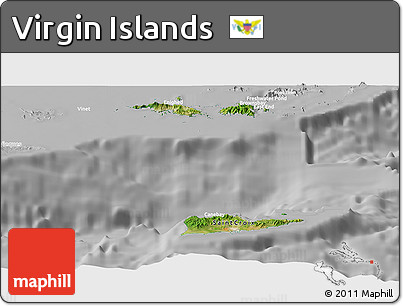 Satellite Panoramic Map of Virgin Islands, lighten, desaturated