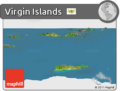 Satellite Panoramic Map of Virgin Islands, semi-desaturated, land only