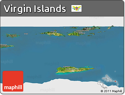 Satellite Panoramic Map of Virgin Islands, semi-desaturated, land only