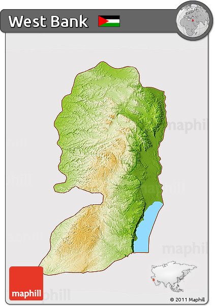 Physical 3D Map of West Bank, cropped outside