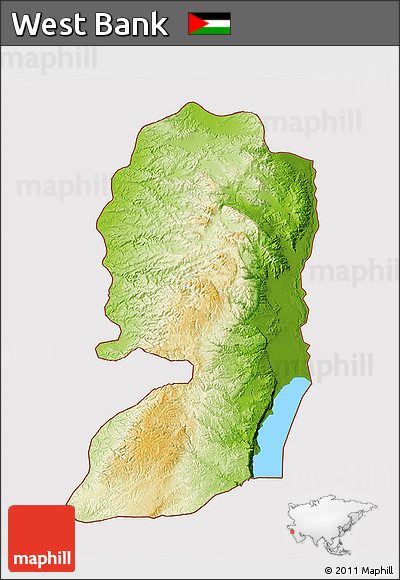 Physical 3D Map of West Bank, cropped outside