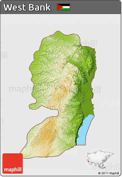 Physical 3D Map of West Bank, cropped outside