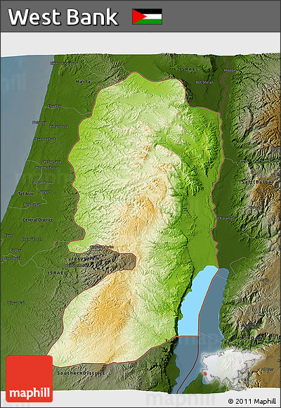Physical 3D Map of West Bank, darken