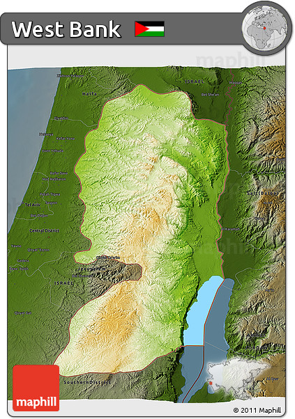 Physical 3D Map of West Bank, darken