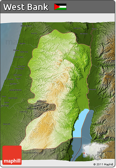 Physical 3D Map of West Bank, darken