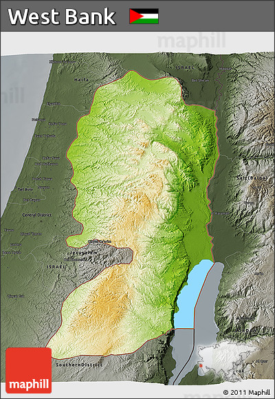 Physical 3D Map of West Bank, darken, semi-desaturated