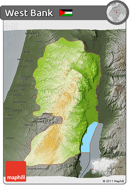Physical 3D Map of West Bank, darken, semi-desaturated