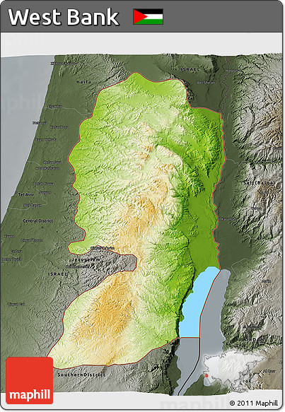 Physical 3D Map of West Bank, darken, semi-desaturated