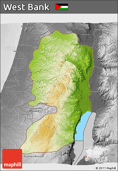 Physical 3D Map of West Bank, desaturated