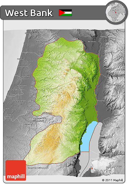 Physical 3D Map of West Bank, desaturated