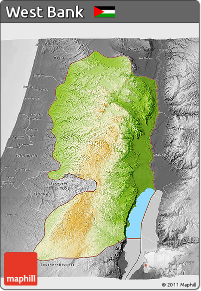 Physical 3D Map of West Bank, desaturated