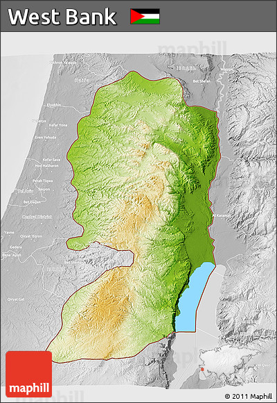 Physical 3D Map of West Bank, lighten, desaturated