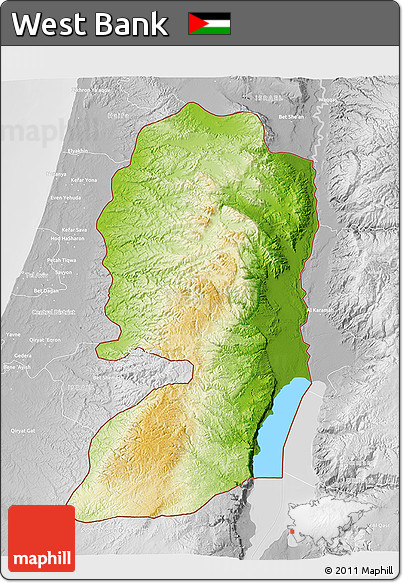 Physical 3D Map of West Bank, lighten, desaturated