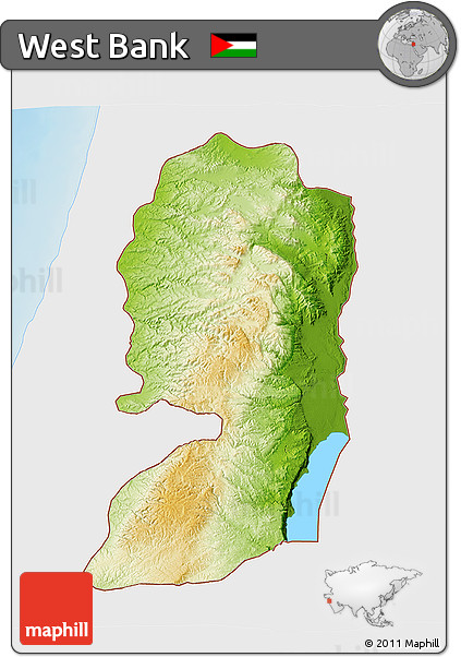 Physical 3D Map of West Bank, single color outside