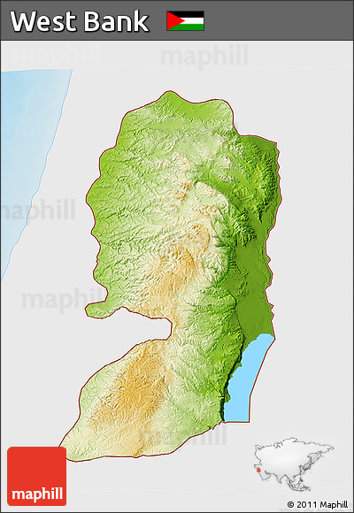 Physical 3D Map of West Bank, single color outside