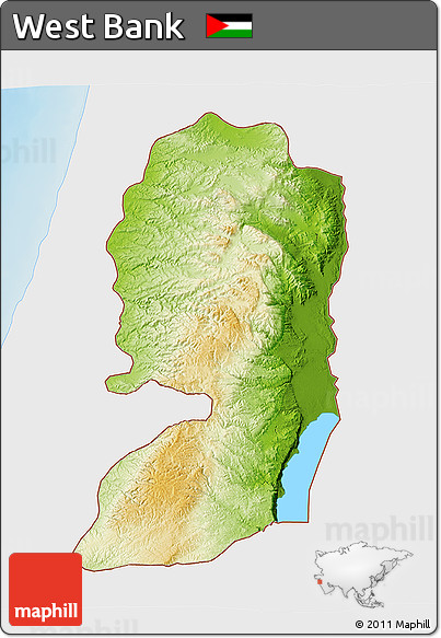 Physical 3D Map of West Bank, single color outside