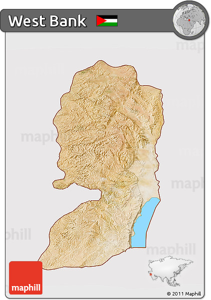 Satellite 3D Map of West Bank, cropped outside