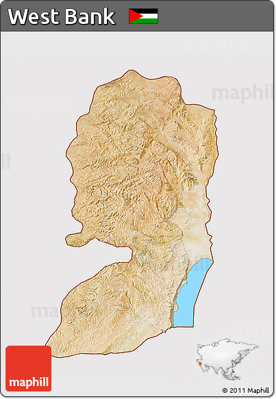 Satellite 3D Map of West Bank, cropped outside