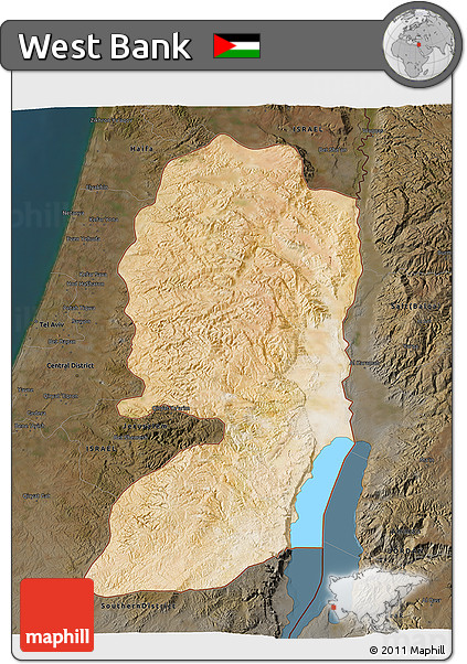 Satellite 3D Map of West Bank, darken
