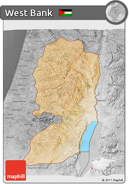Satellite 3D Map of West Bank, desaturated