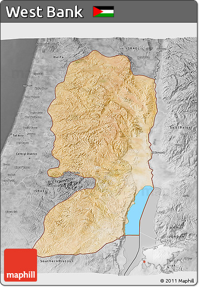 Satellite 3D Map of West Bank, desaturated