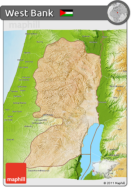 Satellite 3D Map of West Bank, physical outside